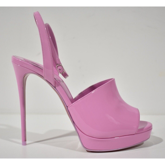 Christian Louboutin Miradona 120 Pink Patent Ankle Strap Sandal Heel Pump 38 - Picture 2 of 11